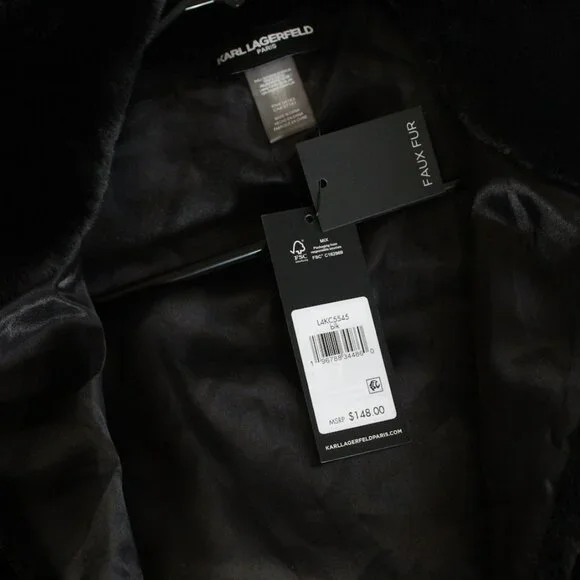 Karl Lagerfeld faux fur mob wife cape black new with tags Y2K vibes old money - Picture 2 of 6